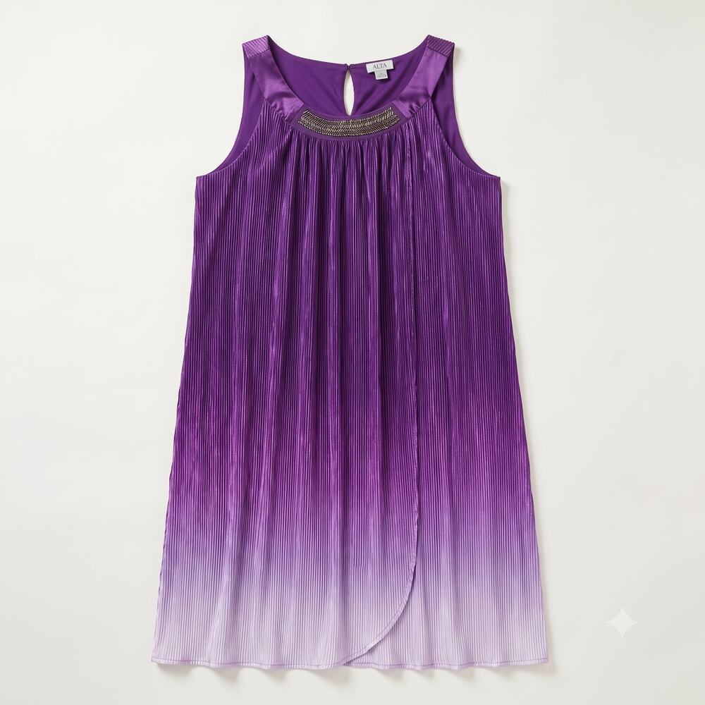 Catherines Womens 4X Minimalist Y2K Glam Ombre Beaded Pleated Midi Dress